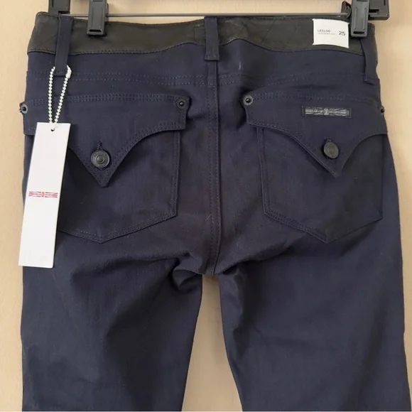 NWT Navy Hudson Jeans Leeloo Quilted Leather Stripe 25 Retail $298
